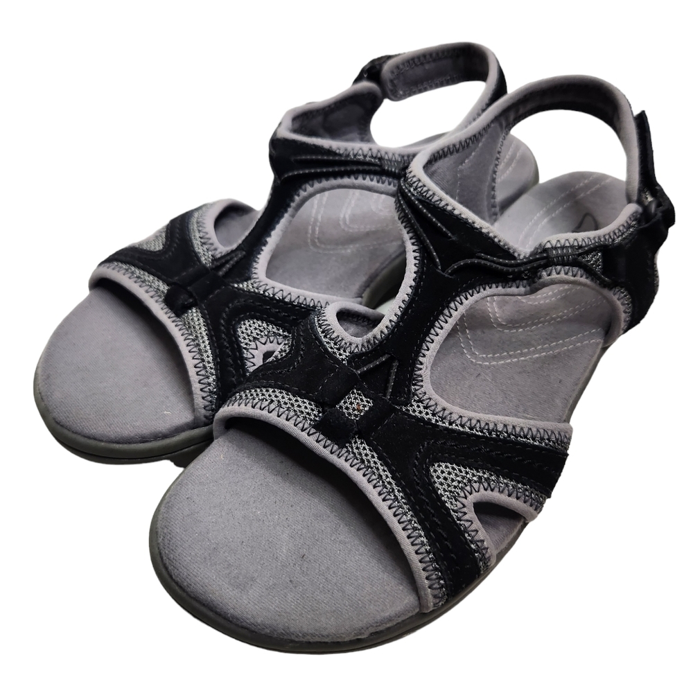 Clarks In Motion Jump Slingback Walking Hiking Sandals Black Gray Womens 7.5